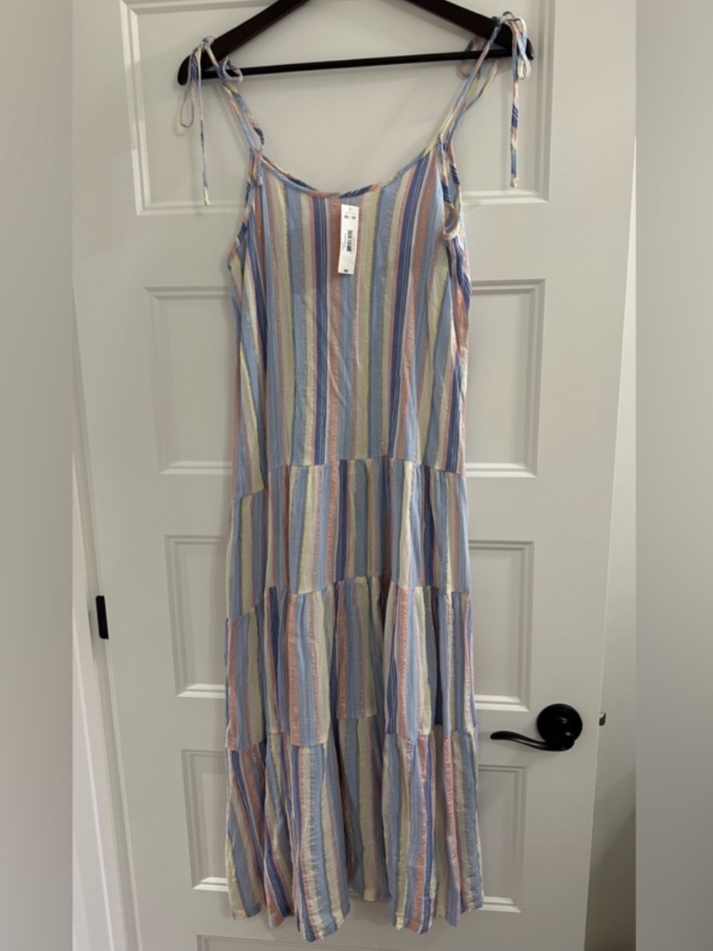 XS Joe Fresh Pastel Striped Tiered Tie-Shoulder Maxi Dress NWT